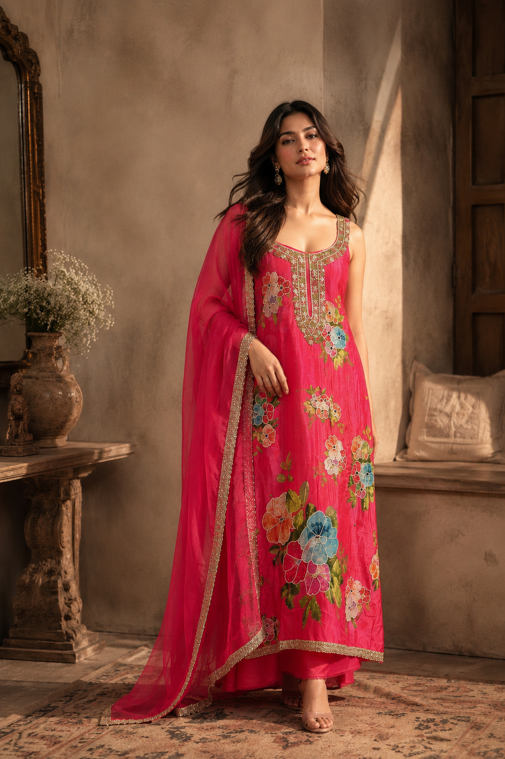 Gulbahar Bloom Pink Unstitched Suit Set