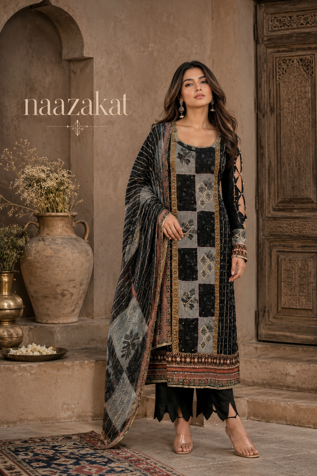 Sitara Black Embellished Unstitched Suit Set