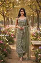 Zarmina Olive Green Luxury Unstitched Suit Set