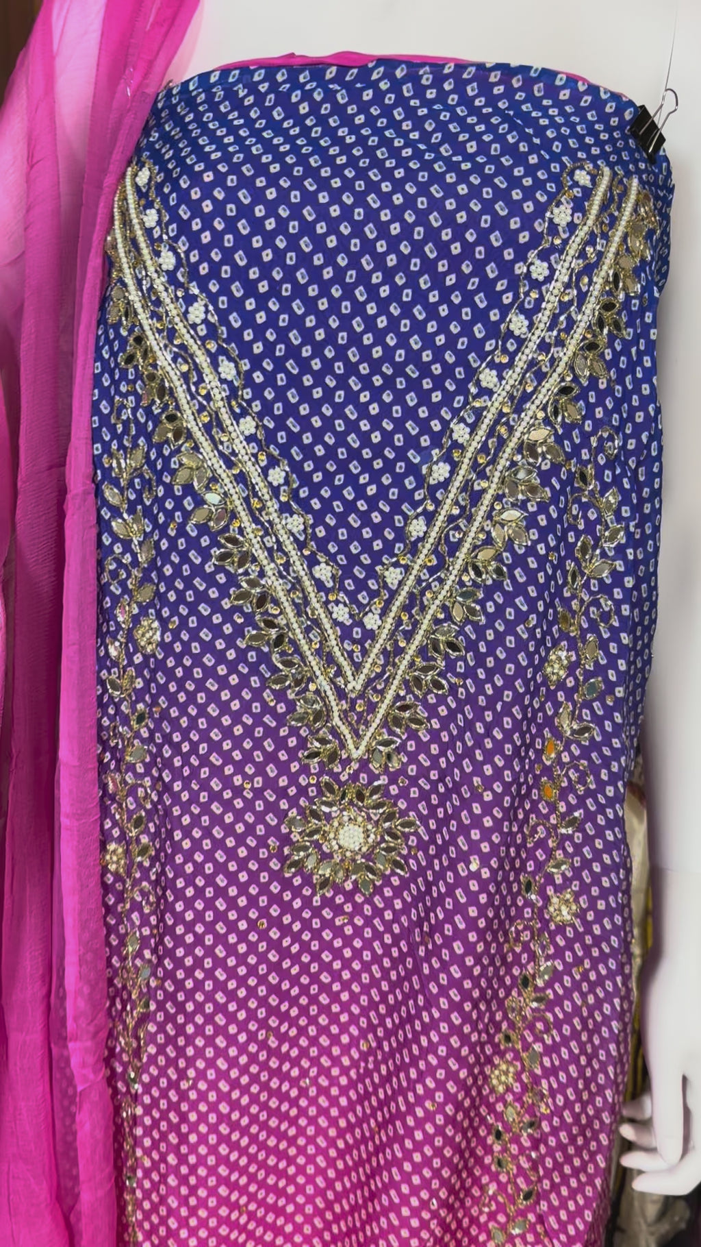 Noor Mirror Work Ombre Bandhani Unstitched Suit Set